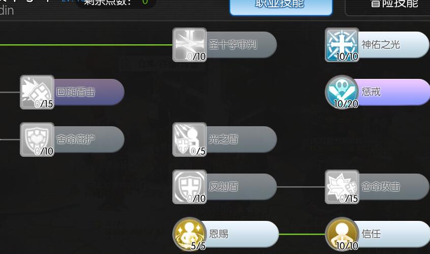 圣殿十字军时期先出惩戒，然后随便加吧，我又不拿盾，所以剩下的5点加的十字军技能天使之护 ... ...